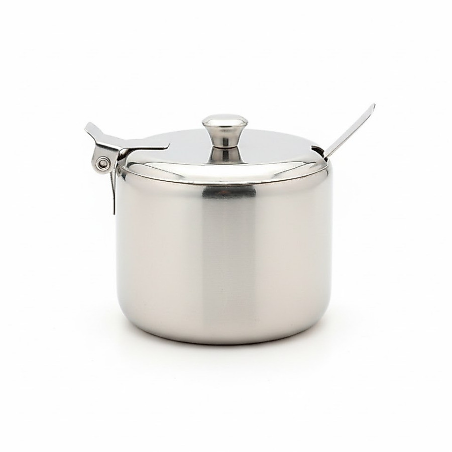 Açucareiro Inox com Tampa e Colher – Prático e Durável para o Dia a Dia