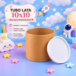 Tubo Lata 10x10 p/ personalizar, 10 unidades tampa branca, Lembrancinha Premium