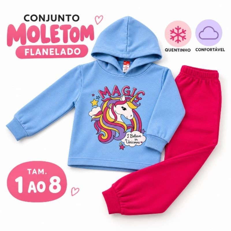 Conjunto Moletom Infantil Flanelado Quentinho Menino Menina Inverno Tam 1 a 8