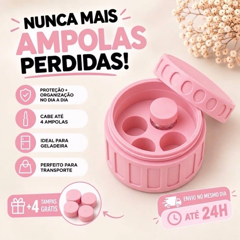 Porta 4 Ampolas 3ml a 5ml tizer TG + 4 Tampas Grátis | Estojo Organizador Seguro lipolles tirzedral gluconex e outros