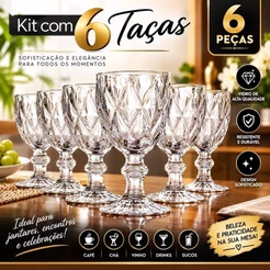Jogo de 6 Taças de Cristal 330ml de Brilho Incomparável - Linha Premium Decorativa