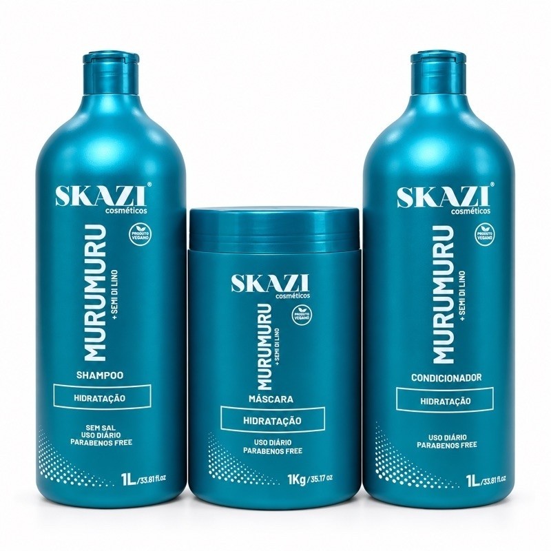 Kit Vegano Skazi 3 Em 1 – Shampoo, Condicionador E Máscara 1Kg Murumuru E Semi Di Lino – Nutrição E Hidratação Capilar