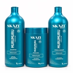 Kit Vegano Skazi 3 Em 1 – Shampoo, Condicionador E Máscara 1Kg Murumuru E Semi Di Lino – Nutrição E Hidratação Capilar
