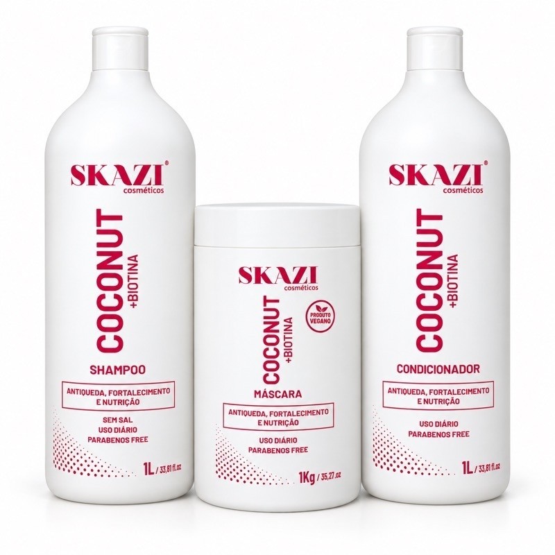Kit Skazi Coconut Shampoo + Condicionador 01 Litro + Máscara De Tratamento 01Kg