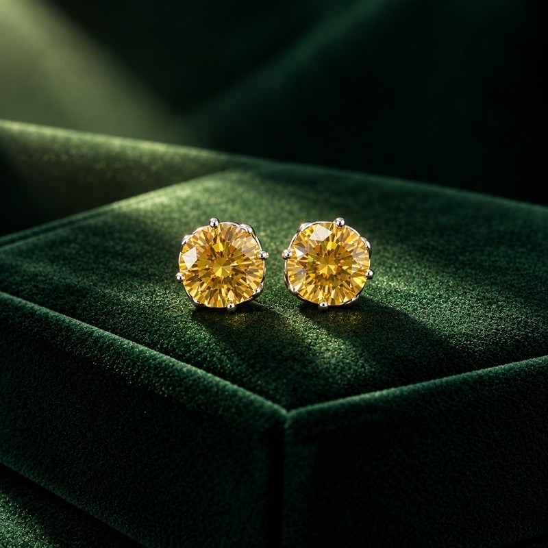 Brinco Moissanite Infinito 8mm Amarelo em Prata 925