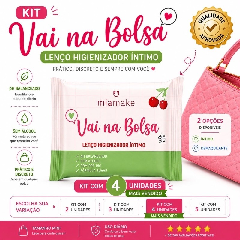 Lenço Higienizador Íntimo Kit c/2 a 5  Miamake Vai na Bolsa - pH Balanceado