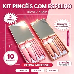 ATACADO 10 pcs Mini Espelho De Maquiagem Portátil Com 5 Pincéis De Maquiagem Bolso Dobrável Maquiagem