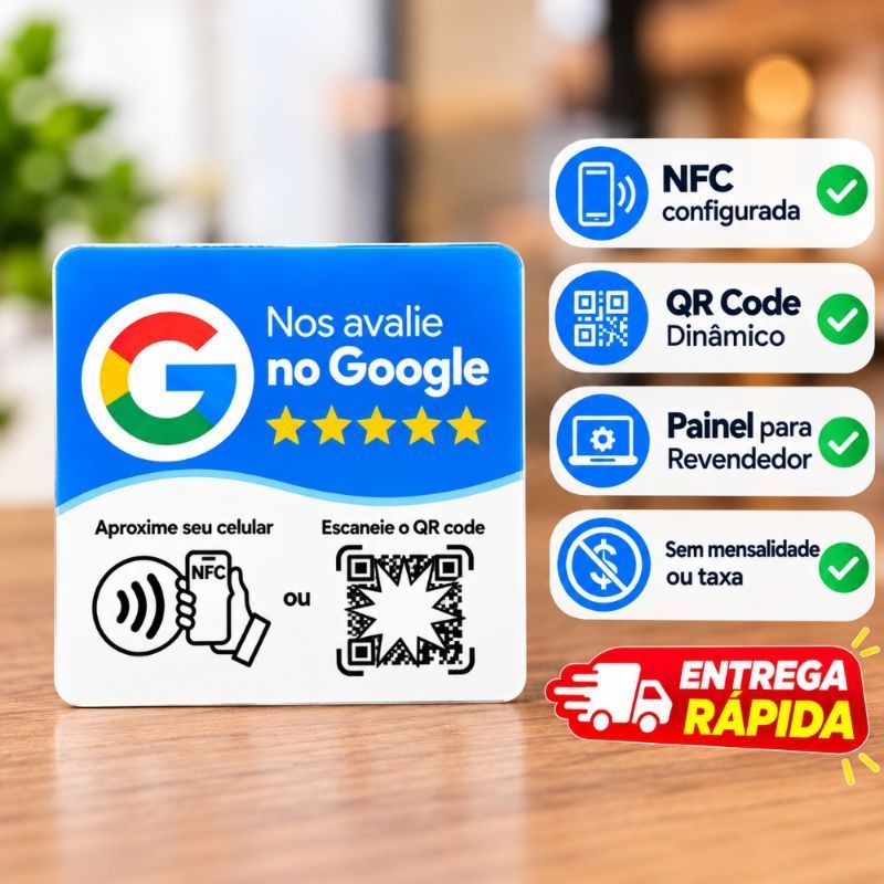 Kit 5 Placas Avaliação Google | NFC + QR Code | 10cmx10cm — imagem 2 de 2