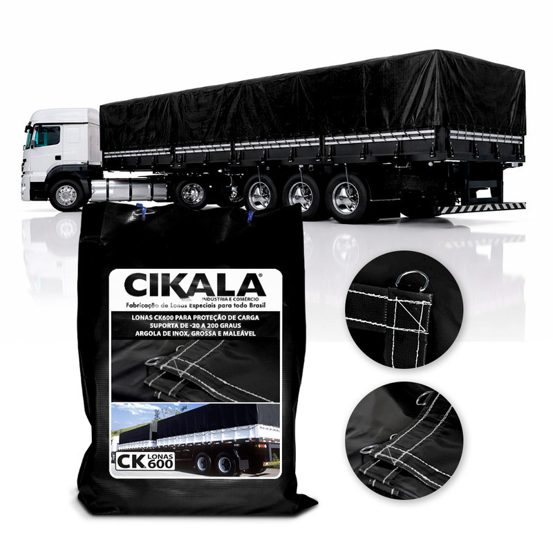 Lona Ck600 Caminhão Preta 4X4 Metros Em Pvc Com 1/2 Argolas Para Cobertura E Transporte De Carga