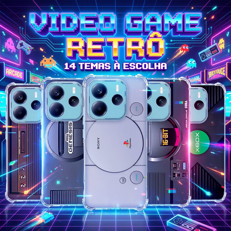 Capa Capinha POCO X3 M5 M4 M3 F5 F4 GT XIAOMI MI 13 12 11 REALME C75 Anti-impacto Personalizada tema retro VIDEO GAME