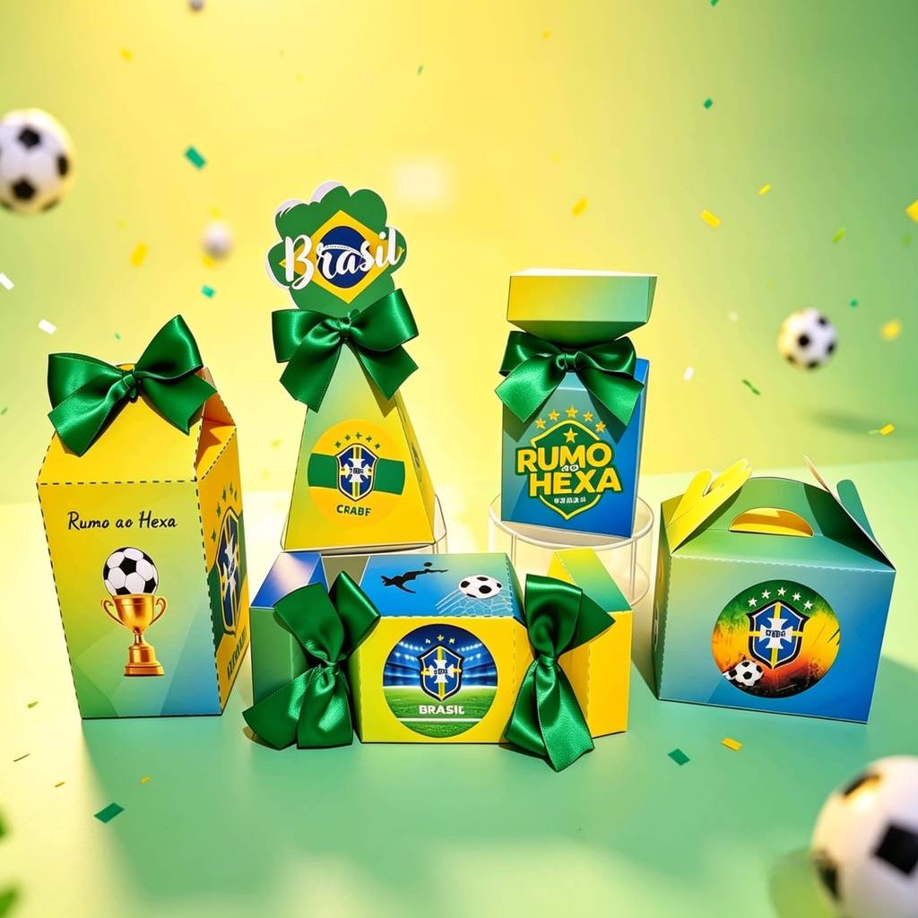 Kit Lembrancinhas Copa do Mundo Caixinhas Personalizadas Futebol Brasil