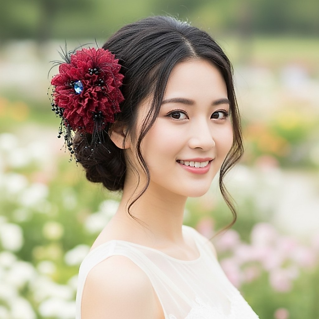 Presilha De Cabelo Flor De Renda Gótica Lolita Festa Coque Bico De Pato Tons Vermelho e Preto Luxo