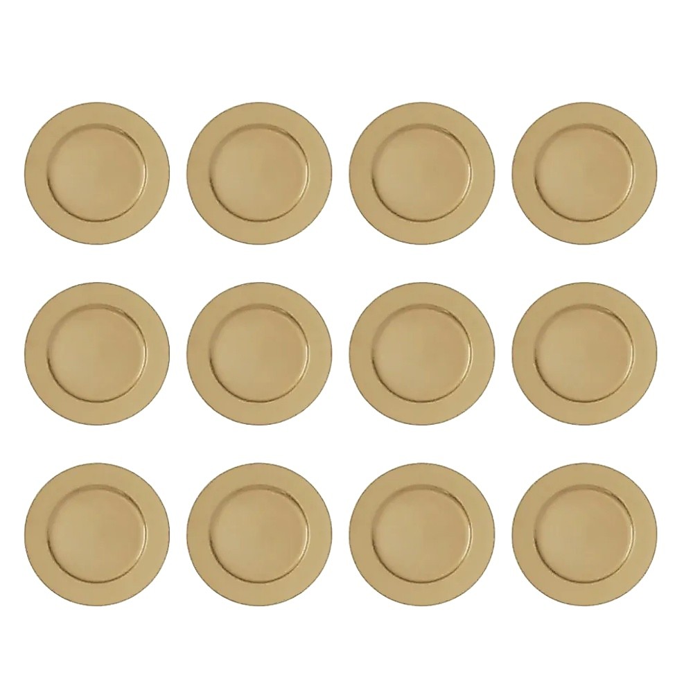 Kit 12 Sousplats Redondos Dourado Liso em Polipropileno 33cm Mesa Posta Chique Decoração de Festa