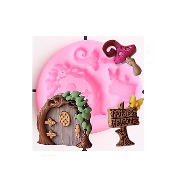 Molde de Silicone Mini Casinha de Fadinha da Floresta Encantada para Apliques Miudinhos para Artesanato e Confeitaria