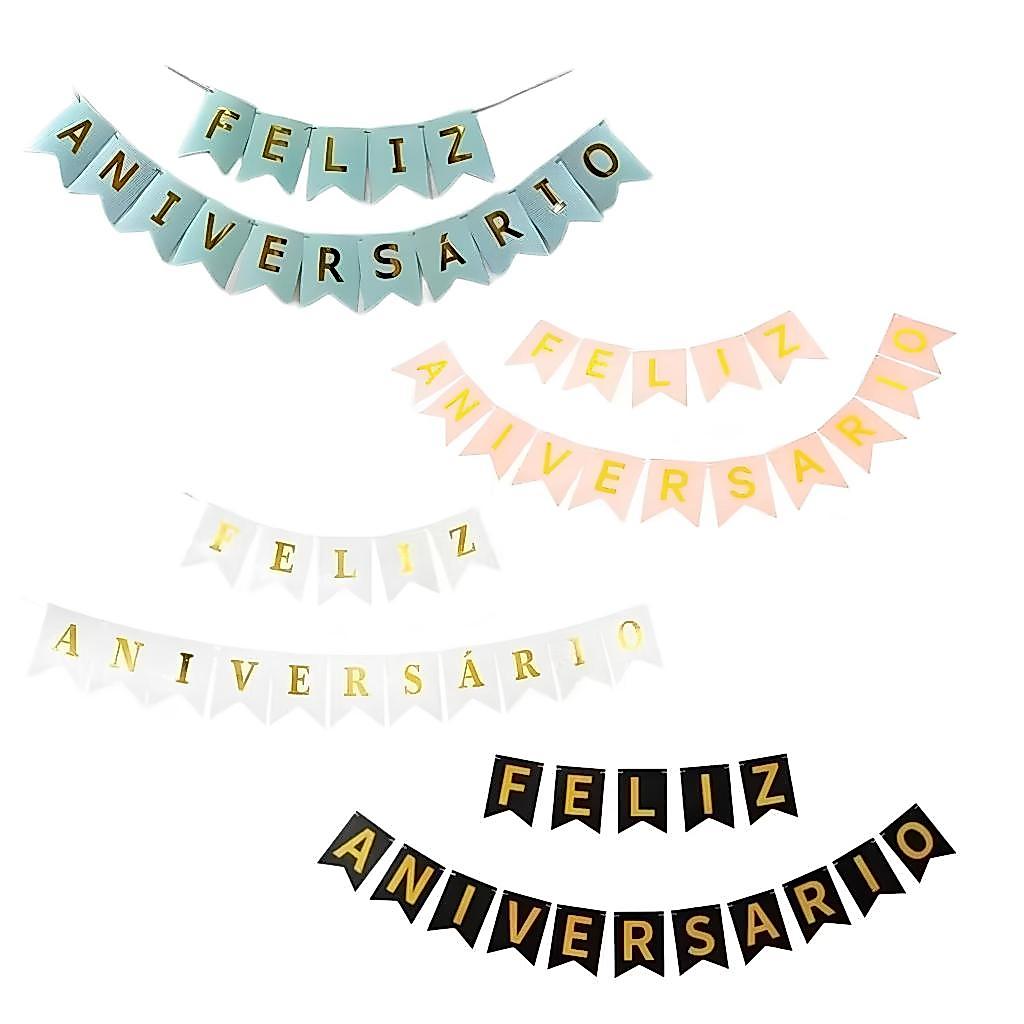 Faixa Varal De Letras Papel Feliz Aniversário Bandeirinhas Decoração De Festa
