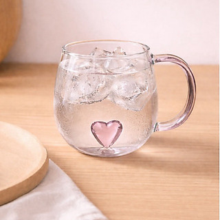 Caneca de vidro 3D com coração rosa com alça para café chá leite de borossilicato transparente 350ml xícara xicara copo
