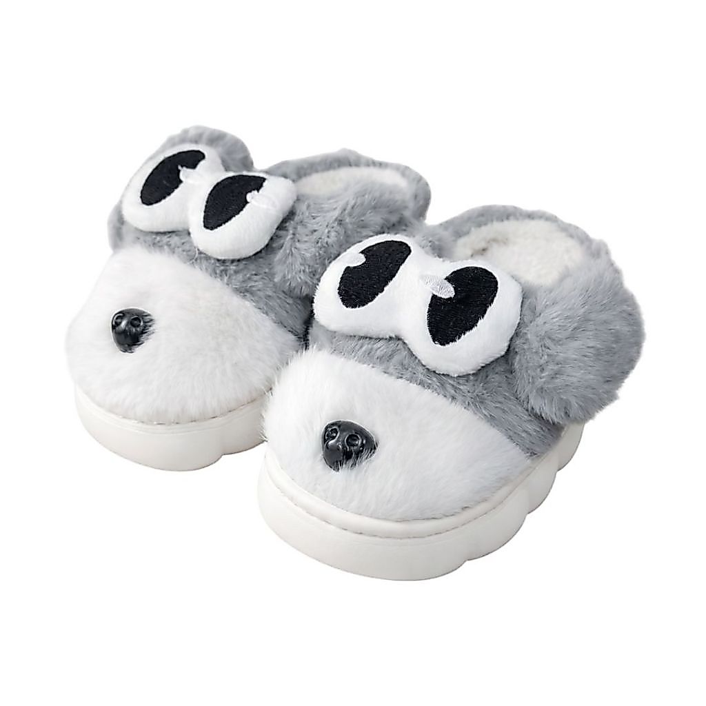 Pantufa Infantil Cachorrinho Cinza Inverno Quarto Criança Frio Térmica Antiderrapante Menino Peluciado