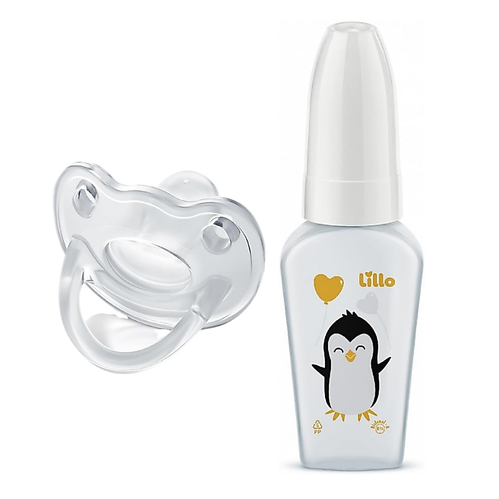 Mamadeira Chuquinha 50 mL Bico Reto com Chupeta Orto 100% Silicone 0-6 Meses Lillo