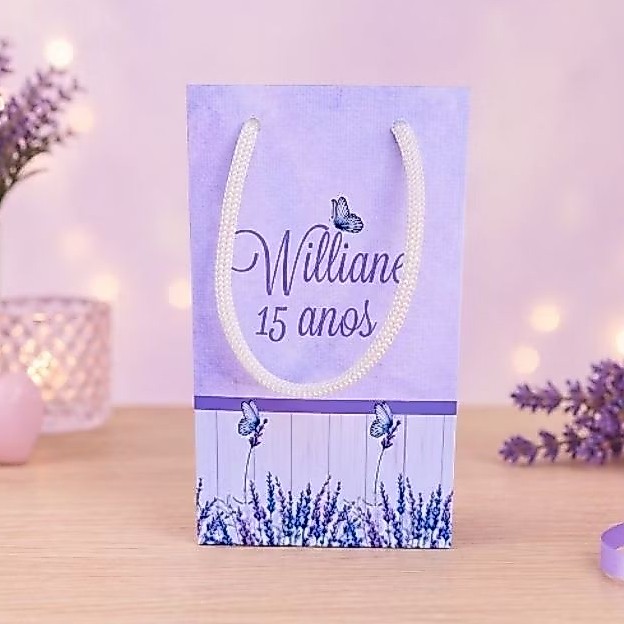 PEGUE E MONTE - Sacolinha Surpresa P Borboletas Lilás Personalizado | Festa Infantil Decoração