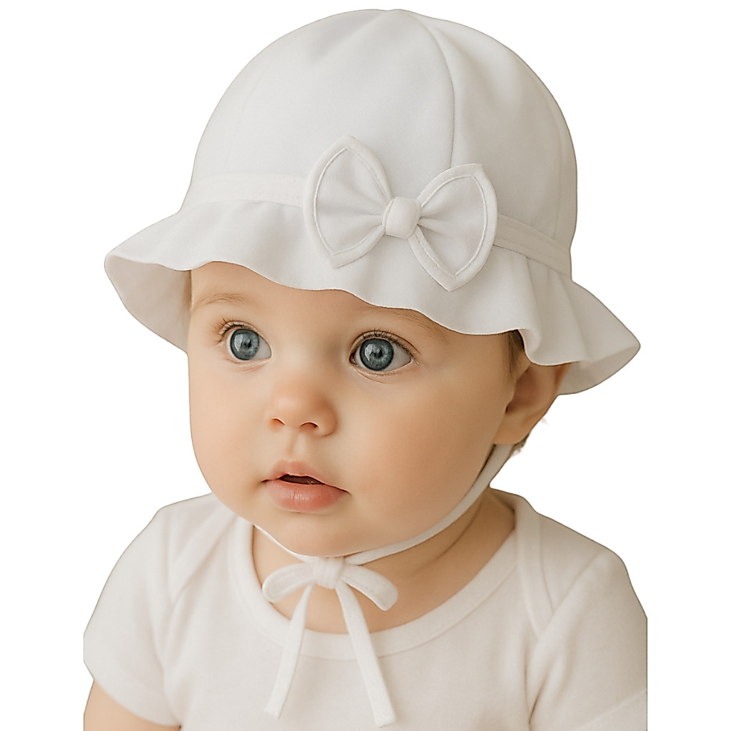 Chapéu Bebê 3 a 6 Meses Babado Laço Menina Delicada Proteção Solar Verão Batismo Praia Piscina