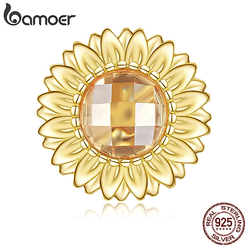 BAMOER Design Original 925 Prata Esterlina Charme Pingente De Girassol DIY Para