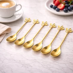 Colheres Douradas e Prateadas Luxo Kit 4 a 10 Unidades | Aço Inox Resistente para Café e Sobremesa