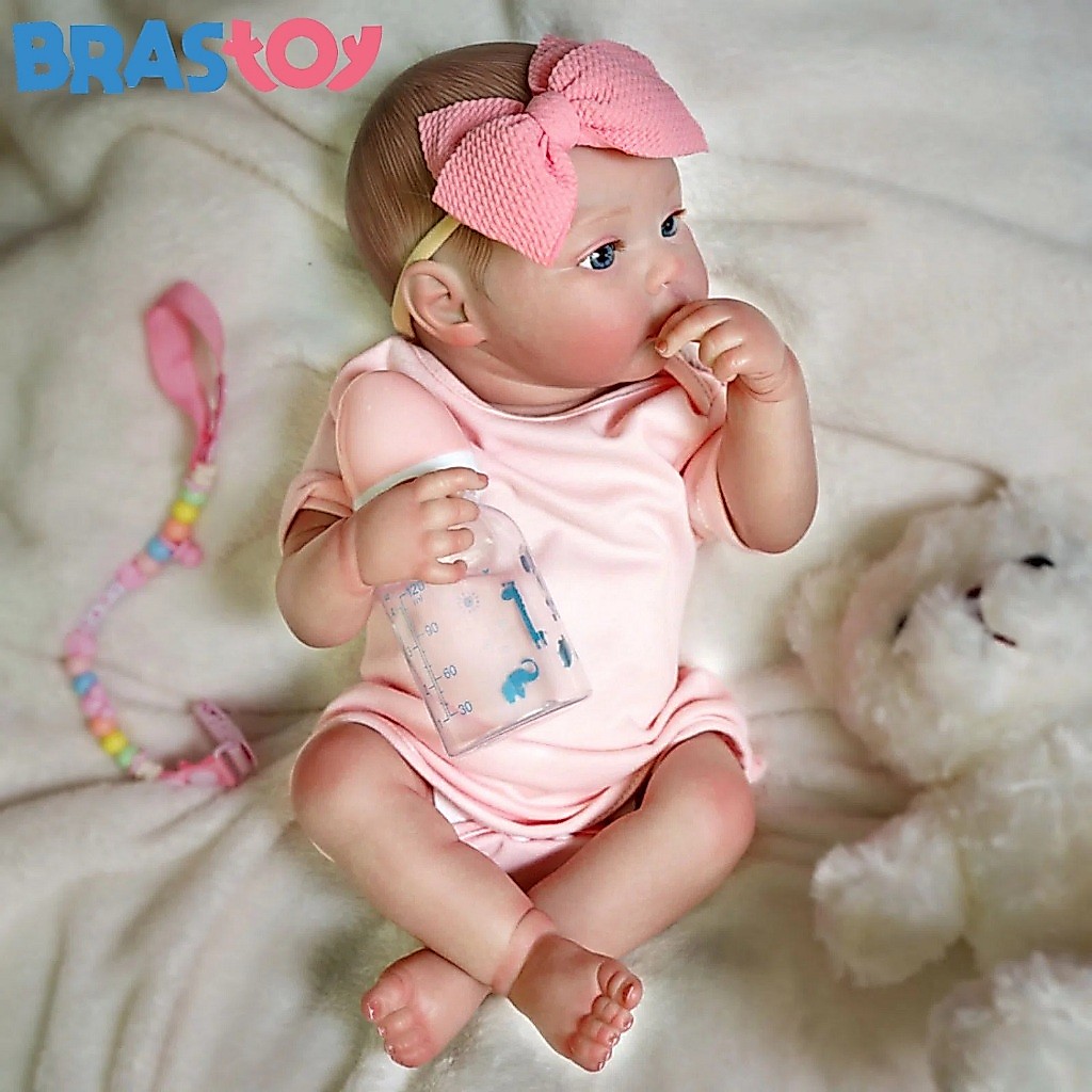 Brastoy Bebê Reborn Boneca Silicone 48cm Menina Realista Ohlo Azul