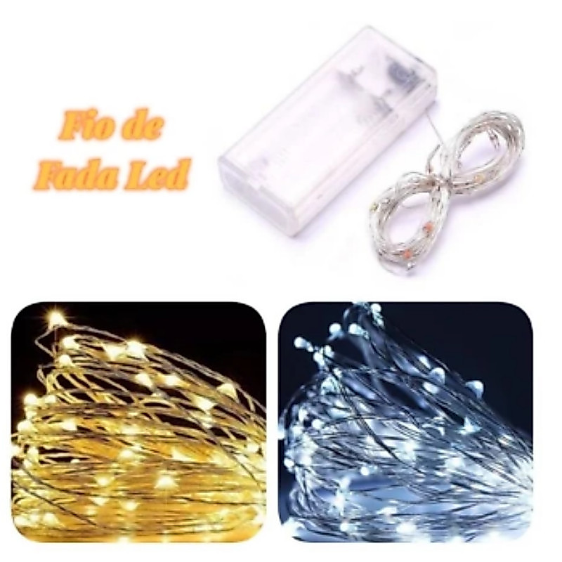 KIT 10 Fio Fada Prata Cordão Luz Cores Natal e Festa 3m 30 LED 2 Pilha Promocao