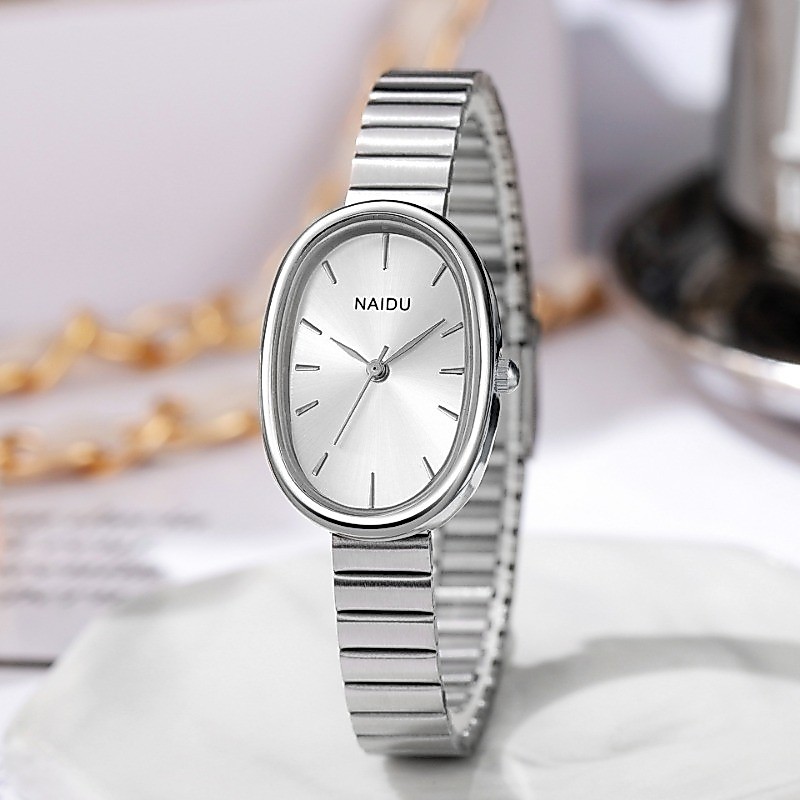 Relógio De Quartzo Inspirado Em Bambu Com Pulseira De Aço Inoxidável Conjunto De Acessórios Diários Para Mulheres
