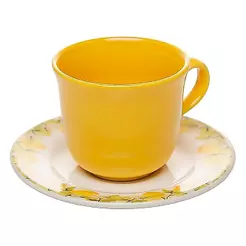 Xícara de Chá com Pires Siciliano 260ml Amarela Cerâmica Lyor para Chá Café Infusões Bebidas Quentes Mesa Posta Elegante