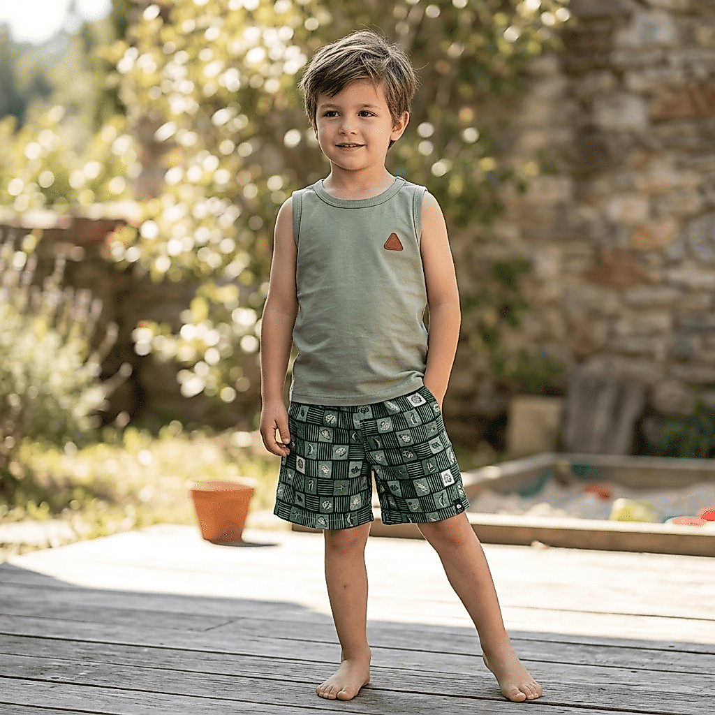 Conjunto Infantil Menino Regata e Short Estampado Básica Verão Praia Casual