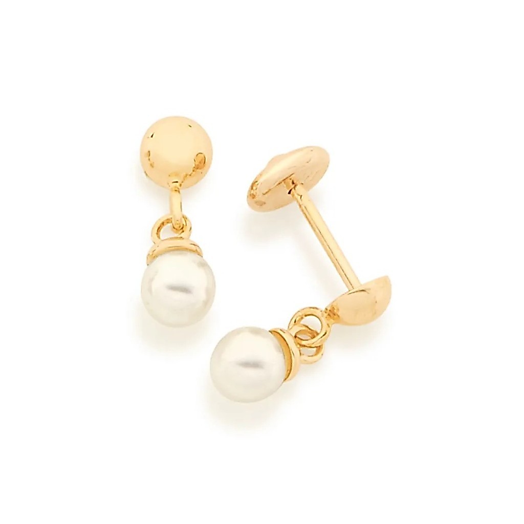 Brinco Infantil Banhado a Ouro 18K Com Pérolas - 520275