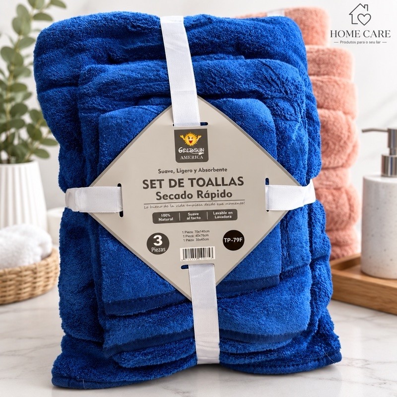 Jogo de Toalhas 3 Peças Premium Microfibra Ultra Macia Secagem Rápida Banho Rosto Lavabo Super Absorvente