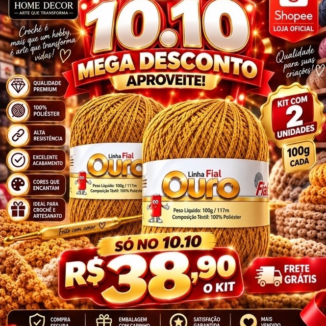 kit 2 unidades - Fio/linha ouro Fial (similar a linha encanto) - DOURADO E DOURADO