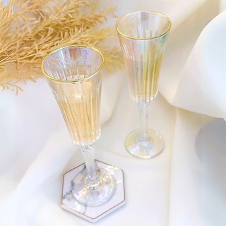 Jogo de  6 Taças Luxo Alto Padrão e Muito Brilho  Para Champagne/ Espumante - Egeu Borda Dourada -Furta-Cor Premium