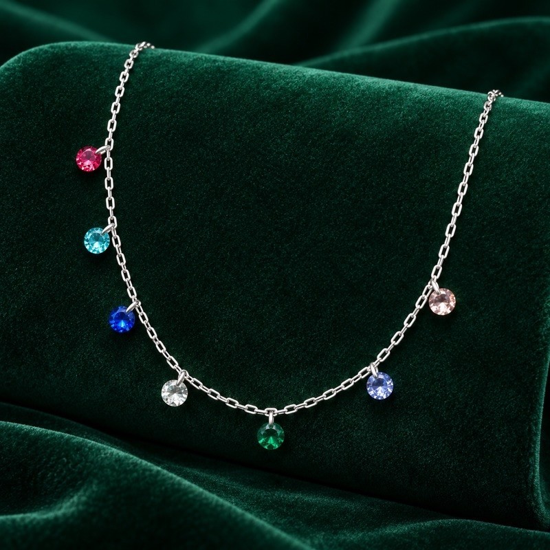 Choker Zircônias Redondas Coloridas Prata 925 Delicada e Sofisticada