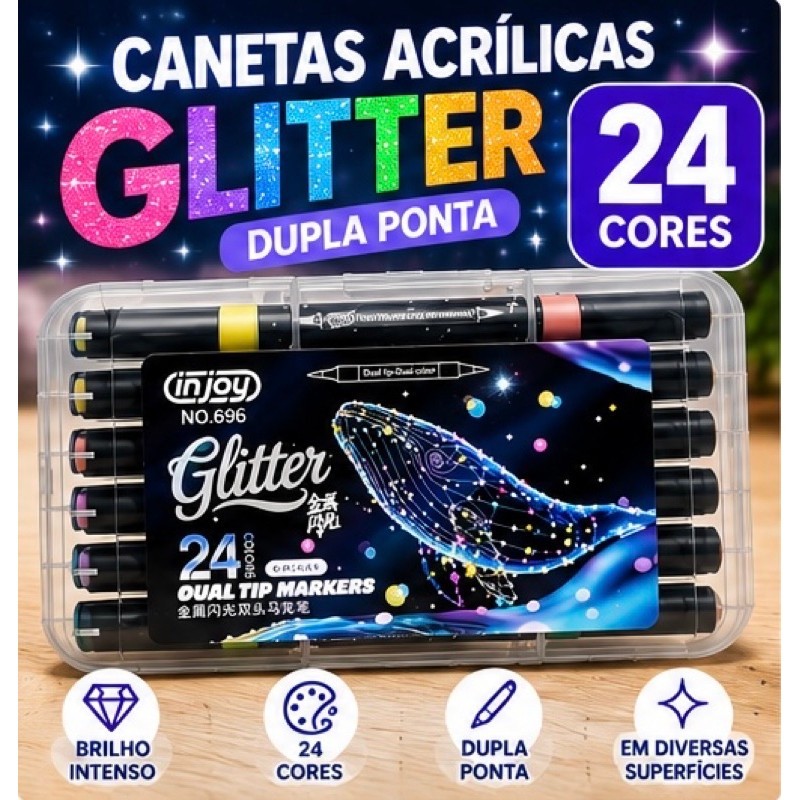 Kit Marcadores de Acrílico & Glitter 12/24 Cores com Caneta Branca à Prova d'Água Suave Para a Pele e Lavável