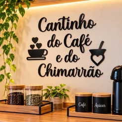Placa Aplique Frase Cantinho do Café e do chimarrão em MDF Preto