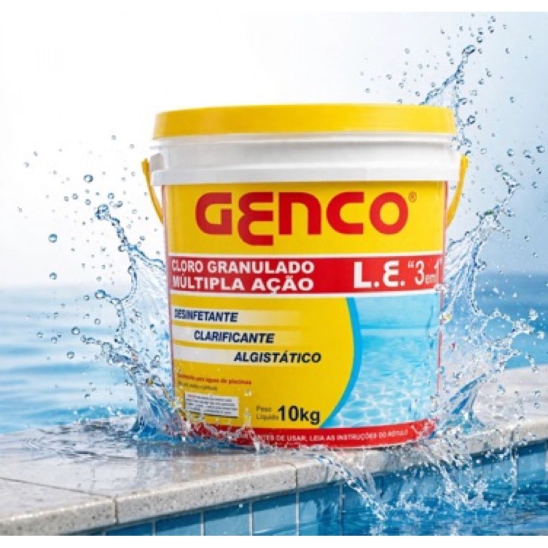 Cloro Para Piscina Genco 10Kg L.E. 3 em 1 Desinfetante Clarificante Algistatico
