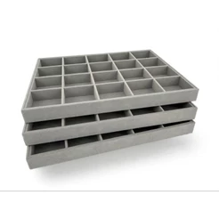 Kit 3 Bandeja Para Joias 20 Nichos 37x27 Veludo Cinza Expositor Anel Brinco Gaveta MDF