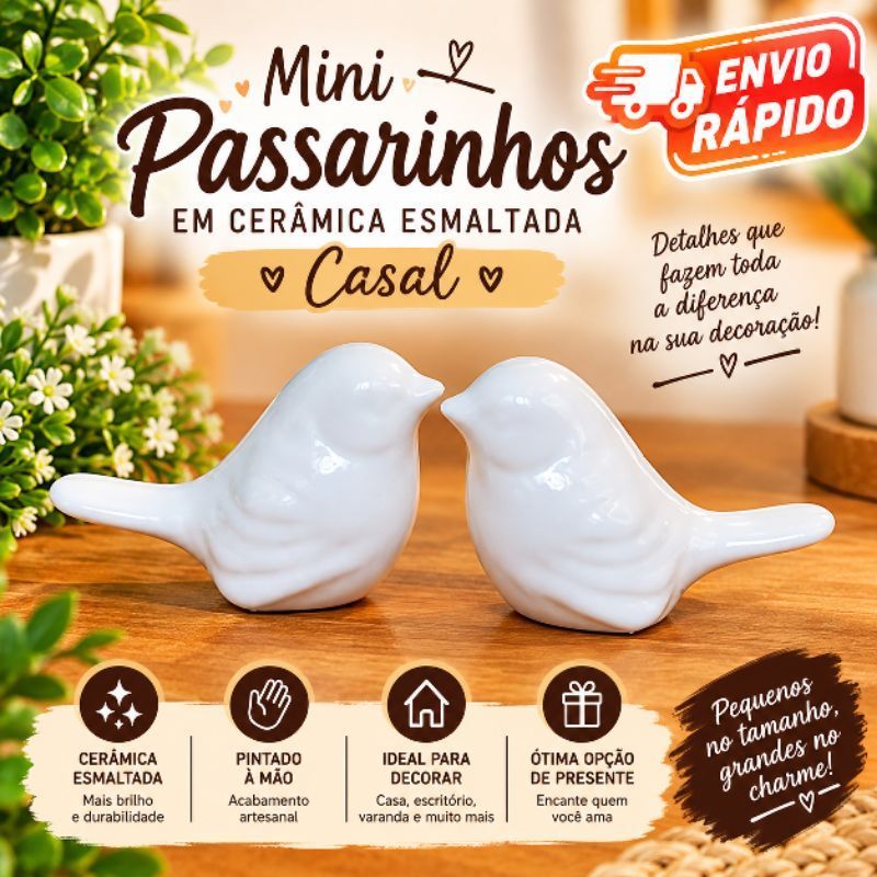 Mini Passarinhos Casal em Cerâmica Esmaltada Decoração Sala Estar Rack Painel TV Envio Rápido