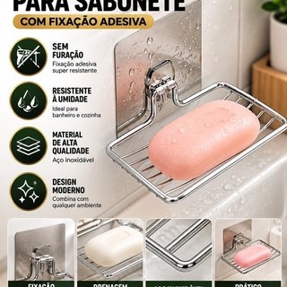 Saboneteira De Inox Com Adesivo Sem Furo Fixação Forte Resistente Prata