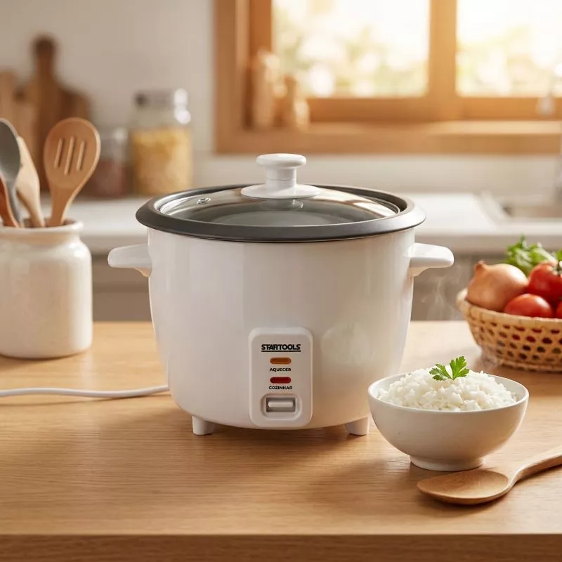 Panela de arroz elétrica 1,3L 127V e 220V STARTOOLS branca antiaderente IPX0