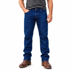 Kit 3/2/1 Calça Jeans Masculina para Trabalho Premium Reforçada Confortável com Elastano Modelagem Reta Azul 36 ao 52