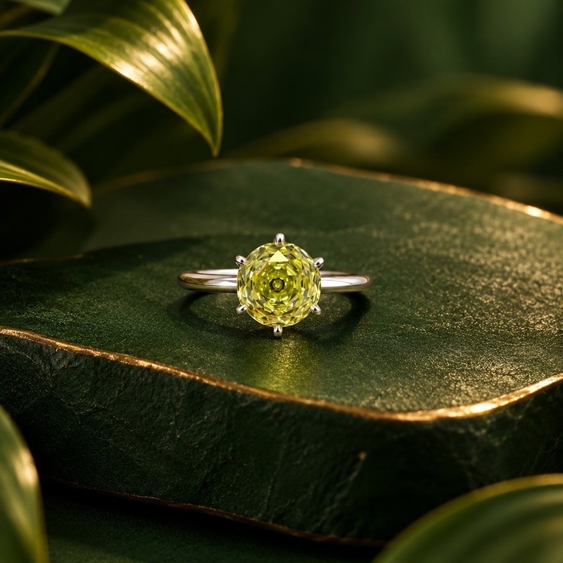 Anel Solitário Rose Cut 10mm Apple Green em Prata 925