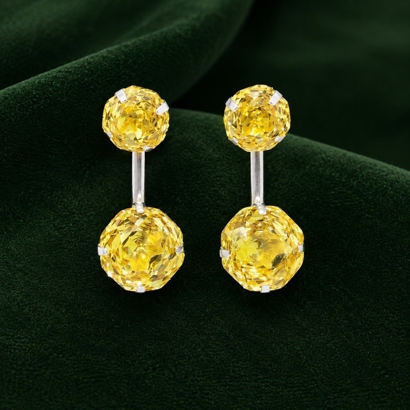 Brinco Duas Pedras Rose Cut Amarelo 10mm em Prata 925