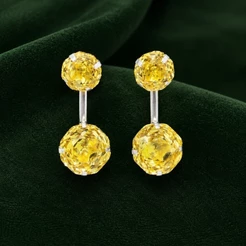 Brinco Duas Pedras Rose Cut Amarelo 10mm em Prata 925