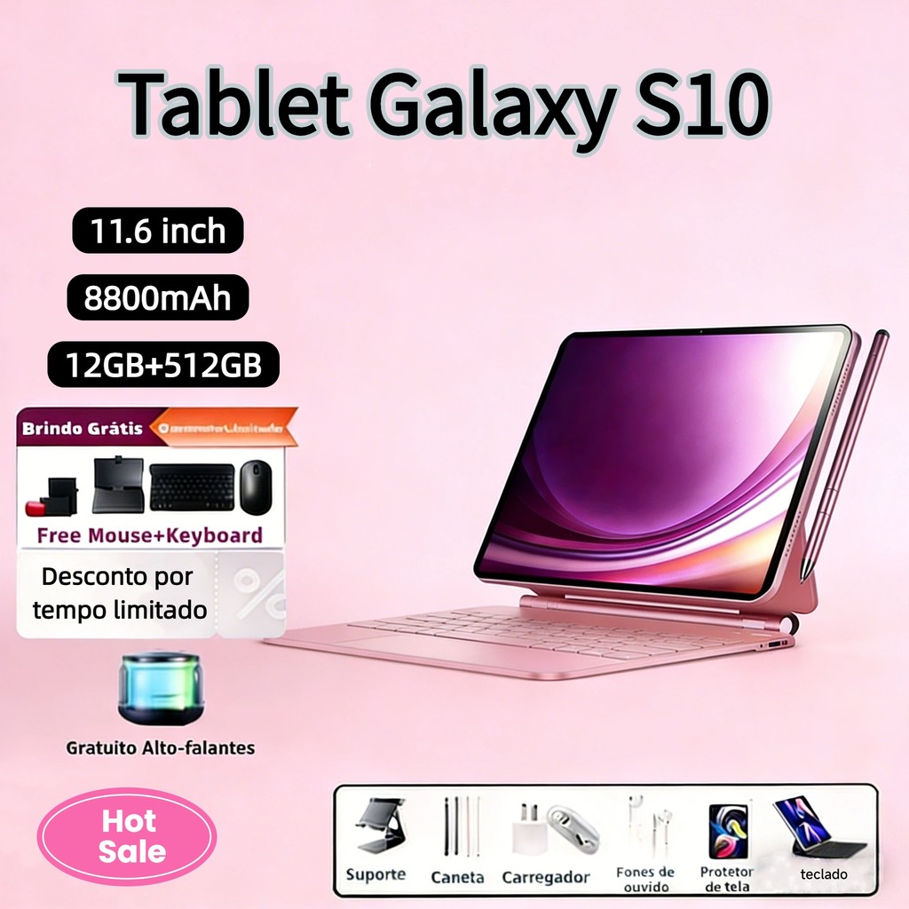 Tablet Galaxy S10 12 Gb + 512 Gb 11,6 Polegadas HD Dual Sim Dual Core 8800 mAh Android Teclado, Mouse e Alto-falante - Miniatura 6