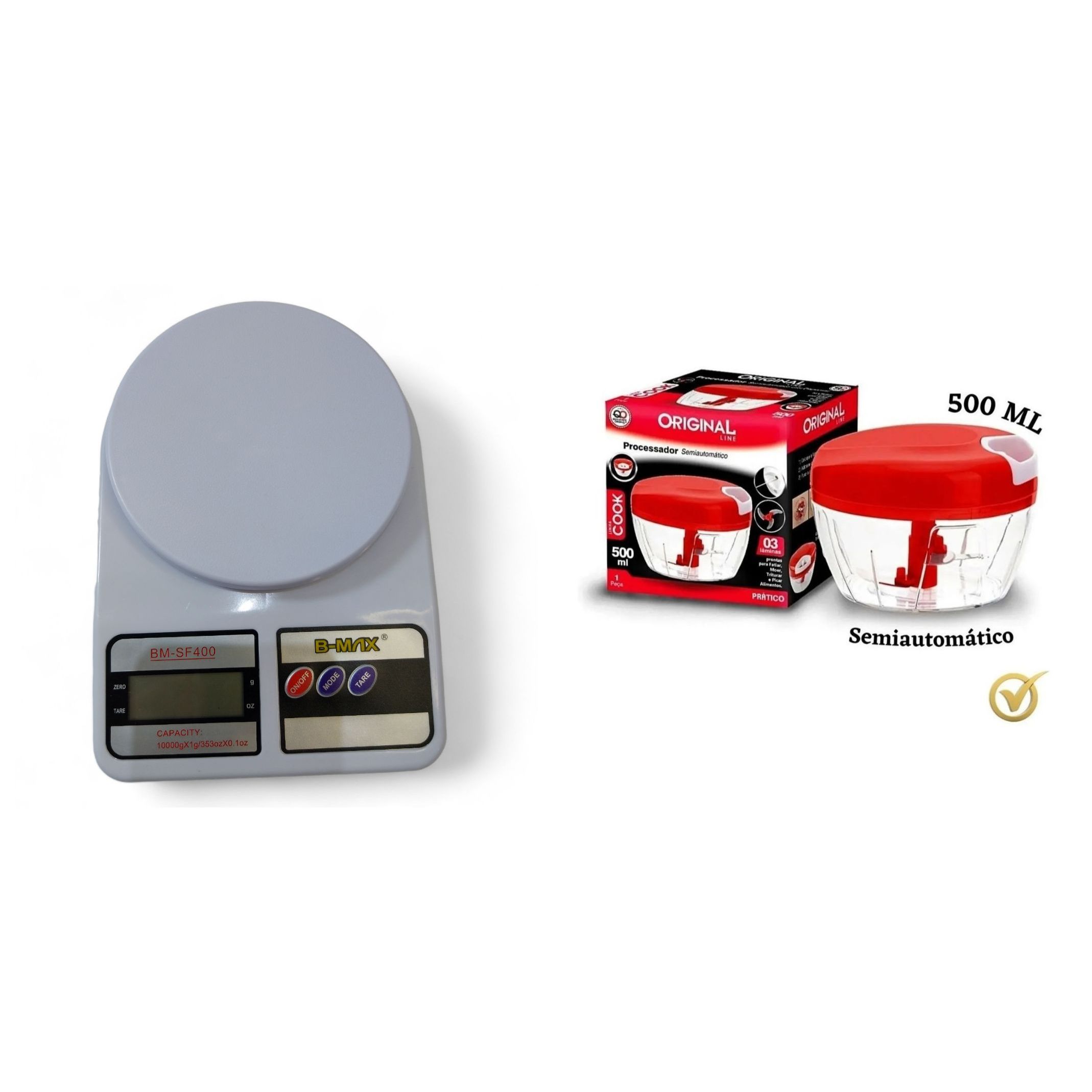 BALANÇA DIGITAL DISPLAY COM LED PARA COZINHA 10 KG BMAX BM-SF400 + PROCESSADOR PREMIUM 500ML ORIGINAL