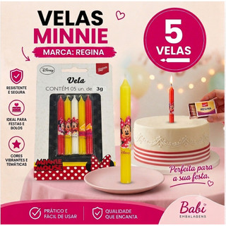 Vela Palito Minnie Regina Festas Aniversário Bolo Festa Infantil Tema Personagem Festa Menina– 5 Unidades